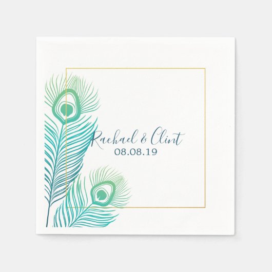 Elegant Gold Peacock Wedding Party Paper Napkins Servetten (Voorkant)