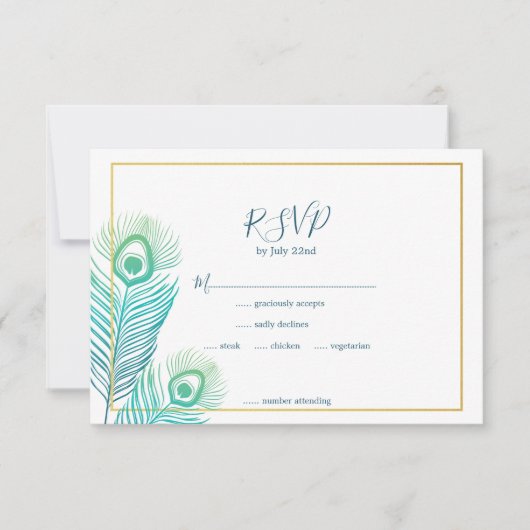 Elegant Gold Peacock Wedding RSVP-kaarten RSVP Kaartje (Voorkant)