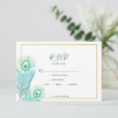 Elegant Gold Peacock Wedding RSVP-kaarten RSVP Kaartje (Staand voorkant)