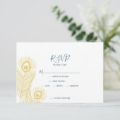 Elegant Gold Peacock Wedding RSVP-kaarten RSVP Kaartje (Staand voorkant)