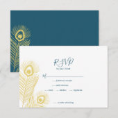 Elegant Gold Peacock Wedding RSVP-kaarten RSVP Kaartje (Voorkant / Achterkant)