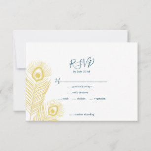 Elegant Gold Peacock Wedding RSVP-kaarten RSVP Kaartje