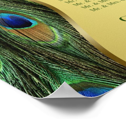 Elegant Gold Peacock Wedding Seding Chart Poster (Hoek)