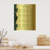 Elegant Gold Peacock Wedding Seding Chart Poster (Keuken)