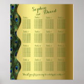 Elegant Gold Peacock Wedding Seding Chart Poster (Voorkant)