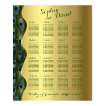 Elegant Gold Peacock Wedding Seding Chart