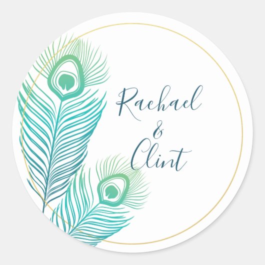 Elegant Gold Peacock Wedding Stickers (Voorkant)