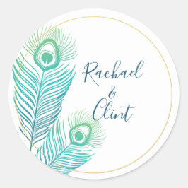 Elegant Gold Peacock Wedding Stickers