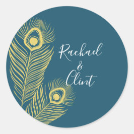 Elegant Gold Peacock Wedding Stickers