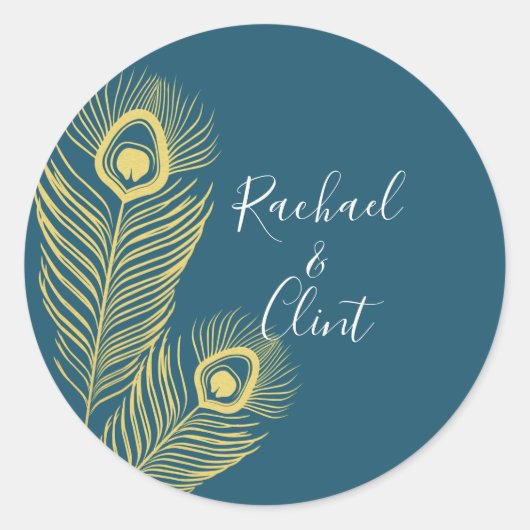 Elegant Gold Peacock Wedding Stickers (Voorkant)