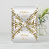 Elegant Gold Pearl Jewel Silver Birthday Party Kaart (Staand voorkant)