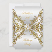 Elegant Gold Pearl Jewel Silver Birthday Party Kaart (Voorkant)