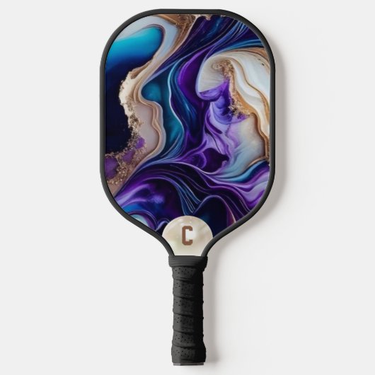 Elegant Gold & Pearl op Blauwgroen en Paarse Swirl Pickleball Paddle (Voorkant)