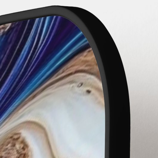 Elegant Gold & Pearl op Blauwgroen en Paarse Swirl Pickleball Paddle (Links Detail)