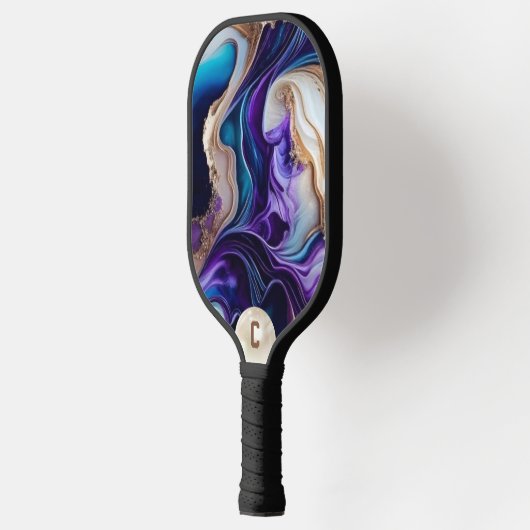 Elegant Gold & Pearl op Blauwgroen en Paarse Swirl Pickleball Paddle (Links)