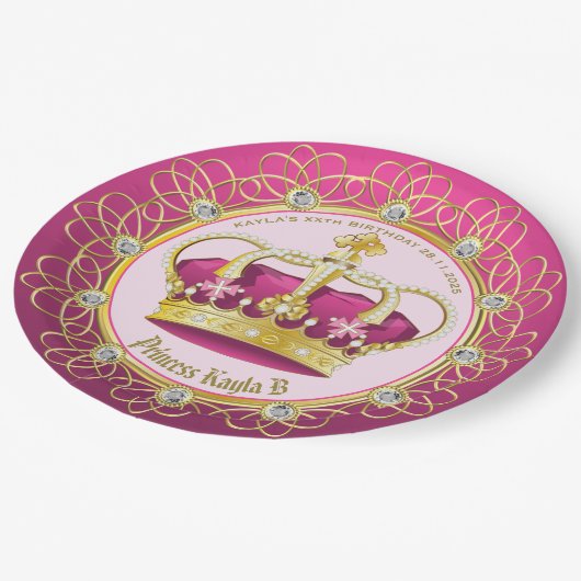 Elegant Gold Pearls maakt je eigen roze kroonmeisj Papieren Bordje (Gekanteld)