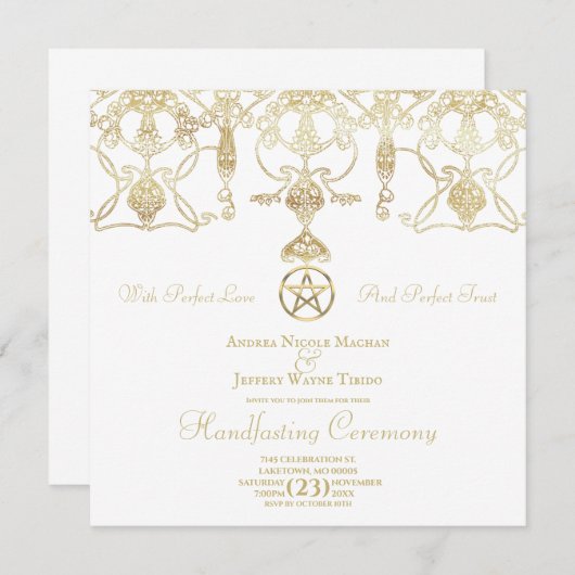 Elegant Gold Pentacle Handfasting Invitation (Voorkant / Achterkant)