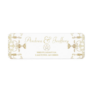 Elegant Gold Pentacle Pagan retouradres Etiket