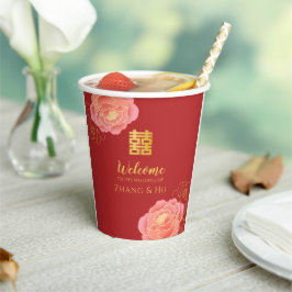 Elegant Gold Peony Chinese Wedding Papieren Bekers
