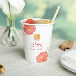 Elegant Gold Peony Chinese Wedding Papieren Bekers