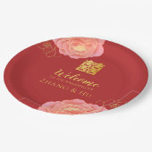 Elegant Gold Peony Chinese Wedding Papieren Bordje (Gekanteld)