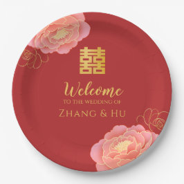 Elegant Gold Peony Chinese Wedding Papieren Bordje