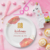 Elegant Gold Peony Chinese Wedding Papieren Bordje (Feest)