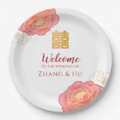 Elegant Gold Peony Chinese Wedding Papieren Bordje (Voorkant)