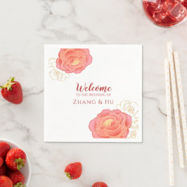 Elegant Gold Peony Chinese Wedding Servet