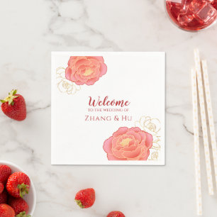 Elegant Gold Peony Chinese Wedding Servet