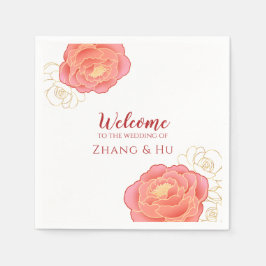 Elegant Gold Peony Chinese Wedding Servet
