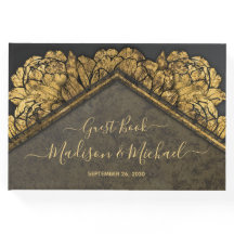 Elegant Gold Peony Floral Wedding Gastenboek