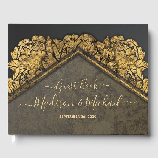 Elegant Gold Peony Floral Wedding Gastenboek (Voorkant)