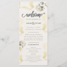 Elegant Gold Peony Floral Wedding Programmakaart