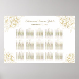 Elegant Gold Peony Floral Wedding Seating Seating Poster