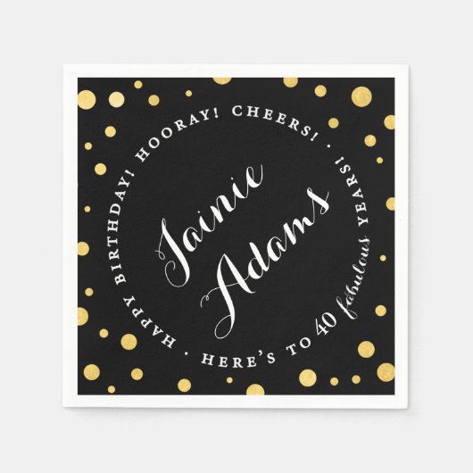 Elegant Gold Personalized Birthday Party Napkins Servetten (Voorkant)