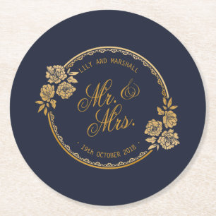 Elegant Gold Personalized Wedding Onderzetter pa