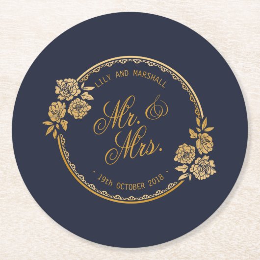 Elegant Gold Personalized Wedding | Onderzetter pa (Voorkant)