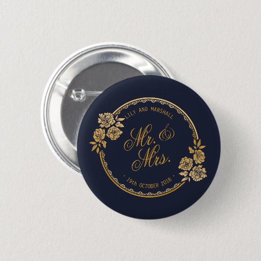 Elegant Gold Personalized Wedding | Pin-Button Ronde Button 5,7 Cm (Voorkant /achterkant)