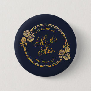 Elegant Gold Personalized Wedding   Pin-Button Ronde Button 5,7 Cm