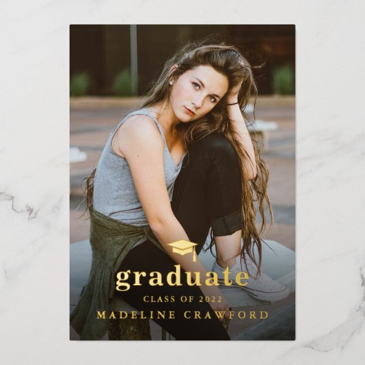 Elegant Gold Pet Portret Foto Afstuderen Folie Uitnodiging (Voorkant)