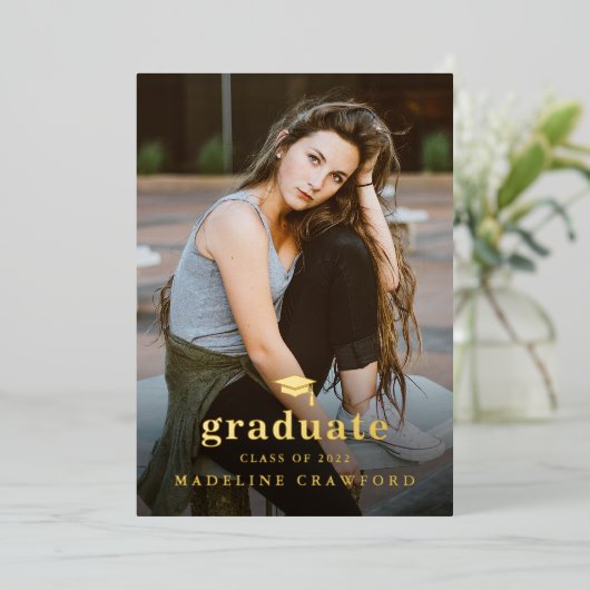 Elegant Gold Pet Portret Foto Afstuderen Folie Uitnodiging (Staand Voorkant)