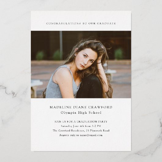 Elegant Gold Pet Portret Foto Afstuderen Folie Uitnodiging (Achterkant)