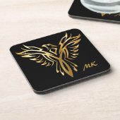 Elegant Gold Phoenix Rising Monogramma Bier Onderzetter (Linkerzijde)