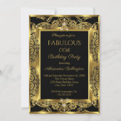 Elegant Gold Photo Birthday Party Black Damask Kaart (Voorkant)