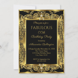 Elegant Gold Photo Birthday Party Black Damask Kaart