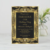 Elegant Gold Photo Birthday Party Black Damask Kaart (Staand voorkant)