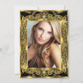 Elegant Gold Photo Birthday Party Black Damask Kaart (Achterkant)