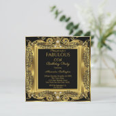 Elegant Gold Photo Birthday Party Black Damask SQ Kaart (Staand voorkant)