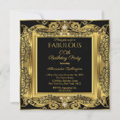 Elegant Gold Photo Birthday Party Black Damask SQ Kaart (Voorkant)